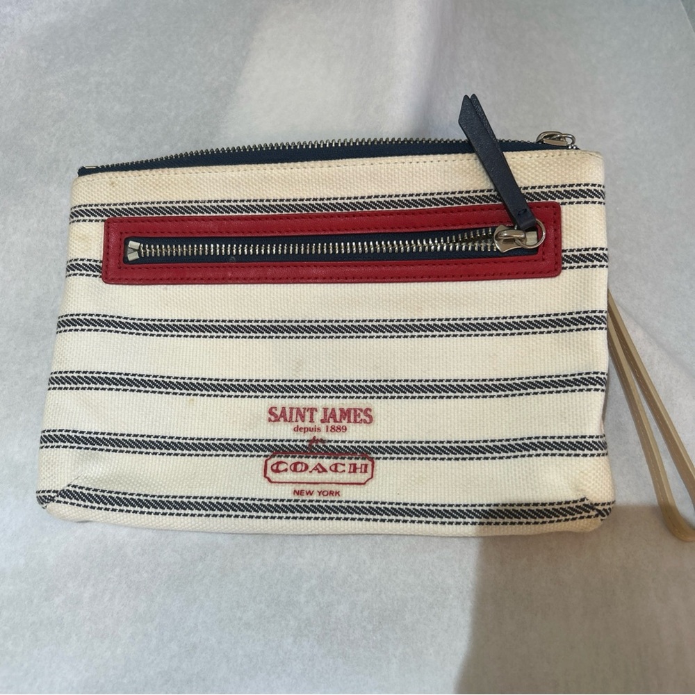 Coach Navy and Red Striped Wristlet